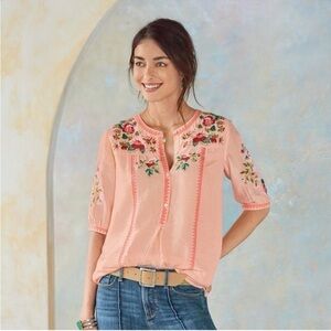 Sundance Island Rose Embroidered Top